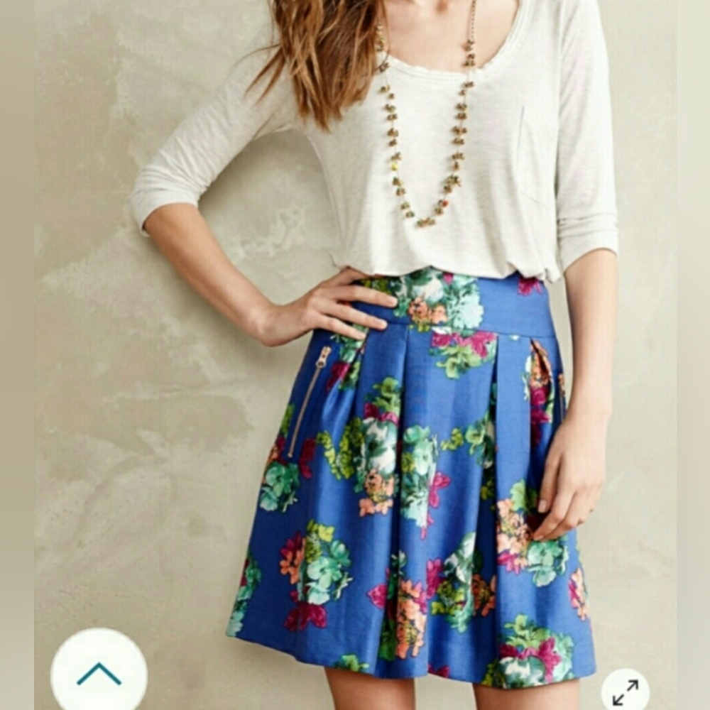 Maeve Anthropologie Garden Days Floral Skater Skirt 6